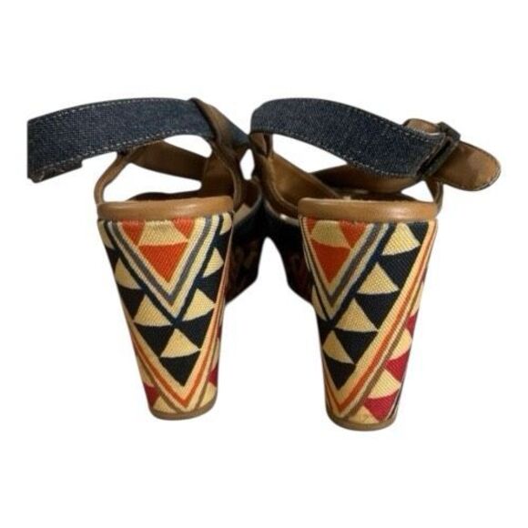 Levi’s Heels Women Size 8 Slingback Platform Blue Canvas Wedge Bohemian Open Toe - Picture 6 of 13